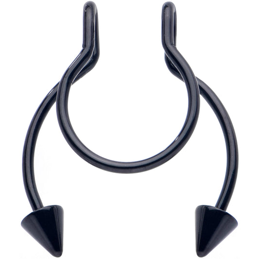 Black Horseshoe Cone Barbell Fake Nose Ring Nipple and Clip on Earring
