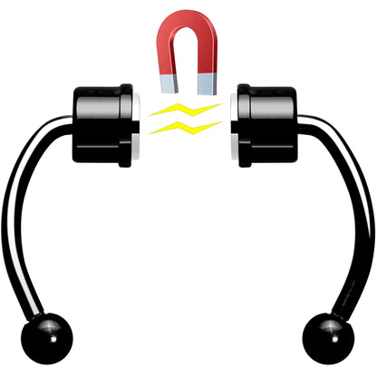 Black PVD Magnetic Septum Ring Horseshoe Non-Pierced Fake Nose Ring Set