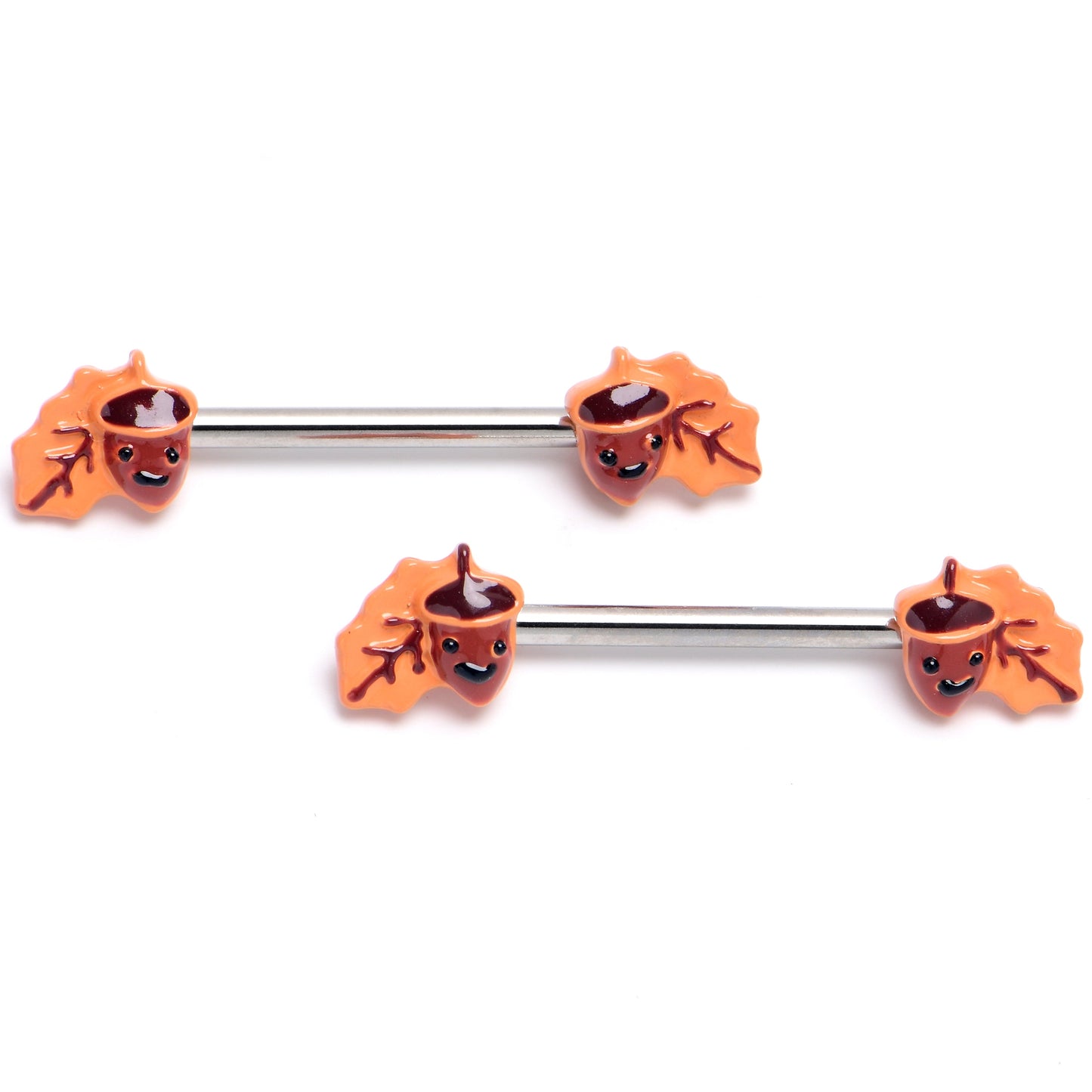 14G 9/16 Acorn Oak Leaf Autumn Barbell Nipple Ring Set