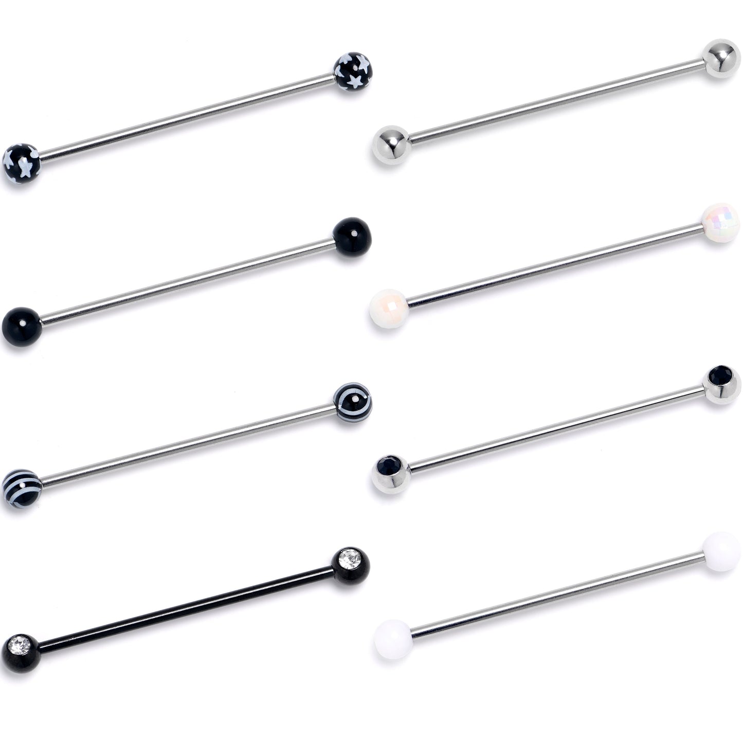 14G Black Clear Gem Black Hearts Industrial Barbell 38mm Set of 8