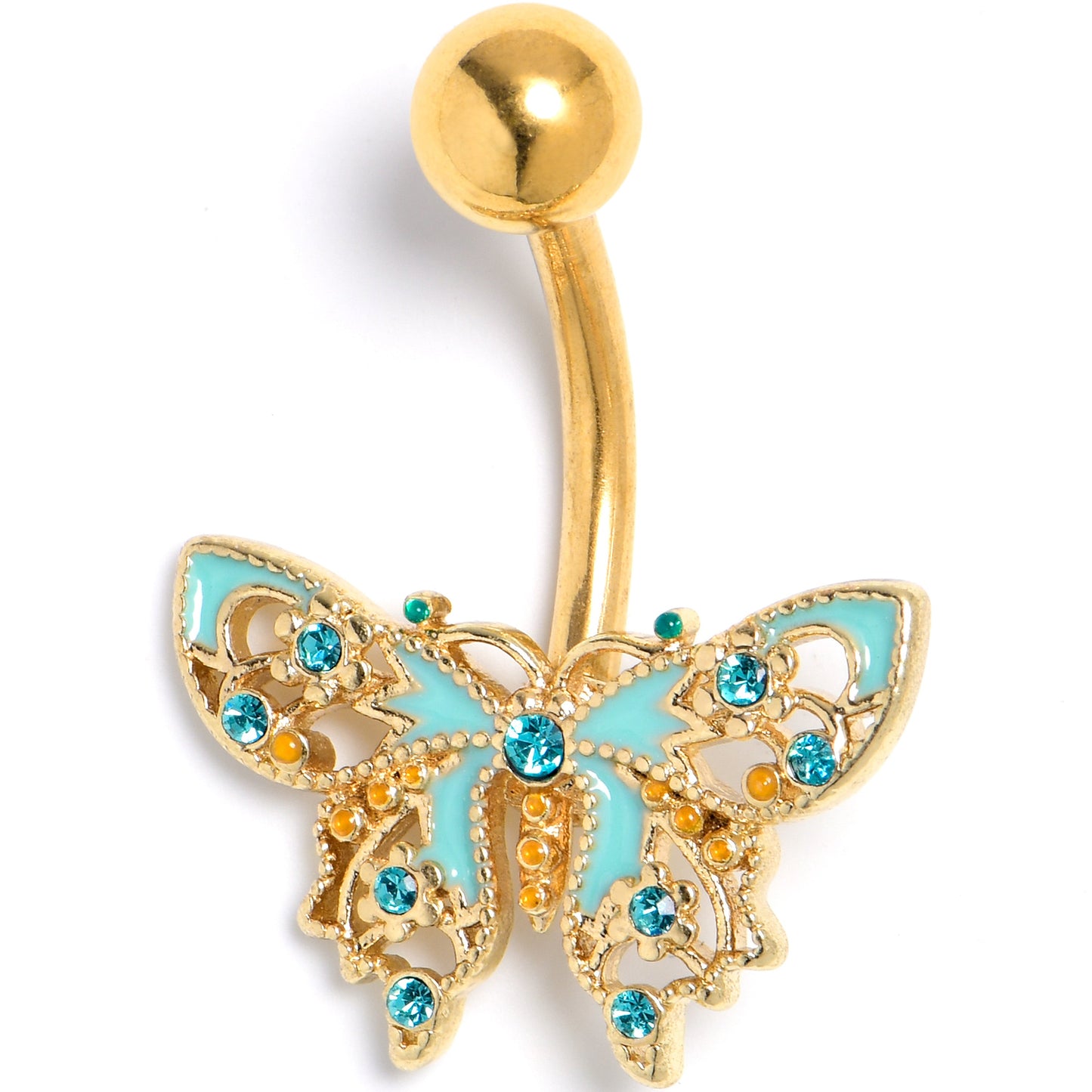 Blue Gem Gold Tone Ribbon Butterfly Belly Ring