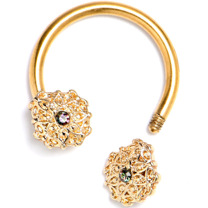 16G 3/8 Vitrail Gem Gold Tone Blossom Bloom Circular Barbell