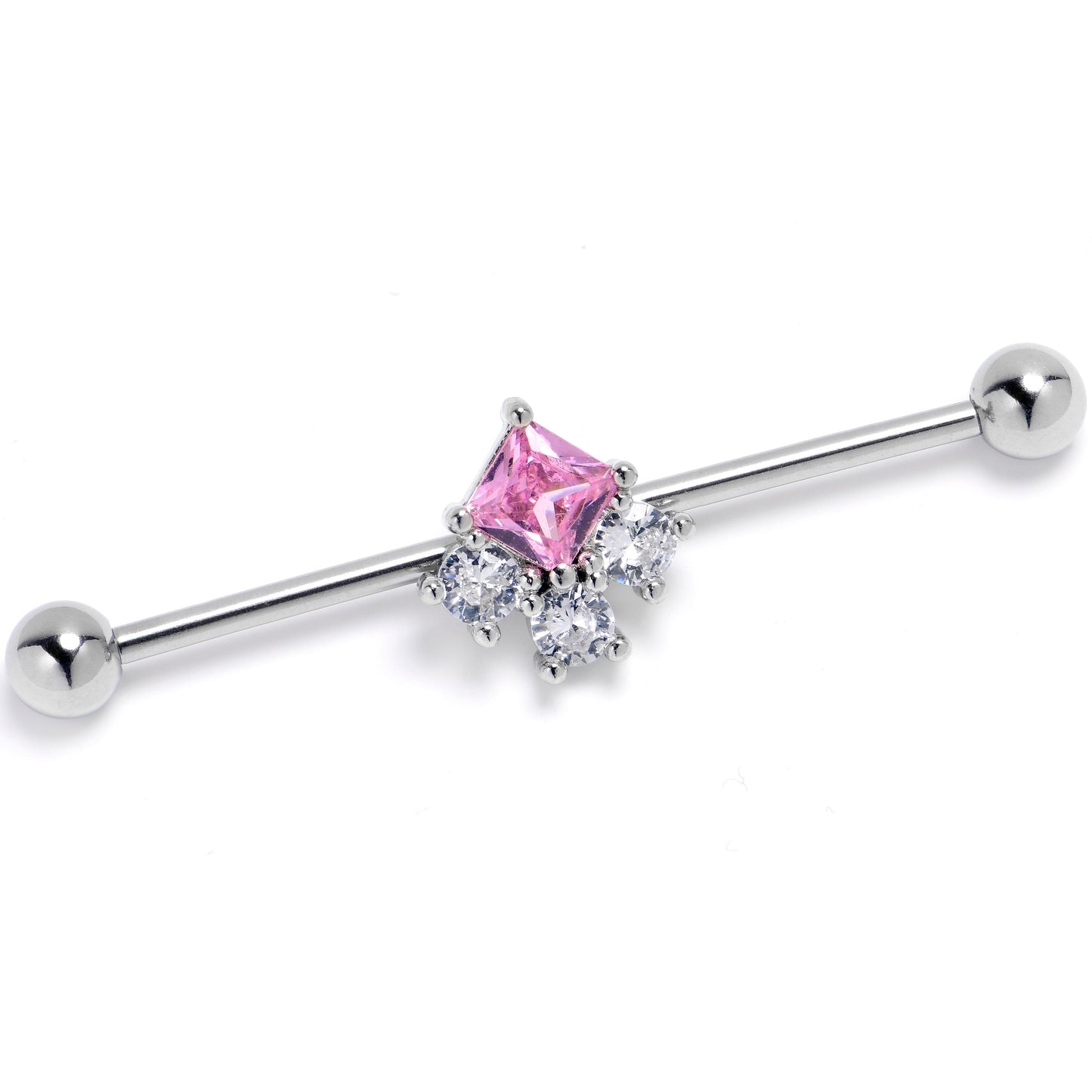 14G Pink CZ Gem Rhombus Riot Industrial Barbell 38mm