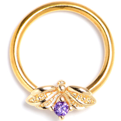 16G 3/8 Purple Gem Gold Tone Beauty Bug Insect BCR Captive Ring
