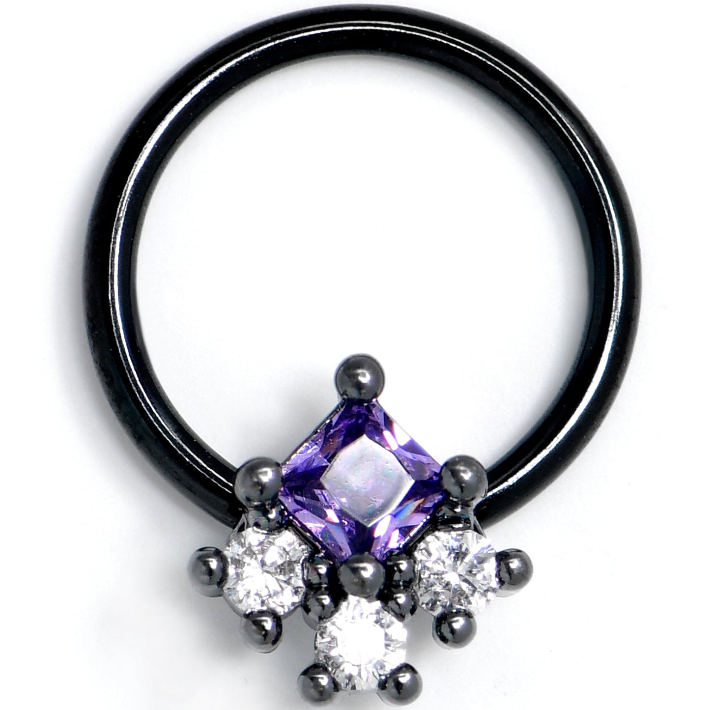 16G 3/8 Purple CZ Gem Black Rhombus Riot BCR Captive Ring