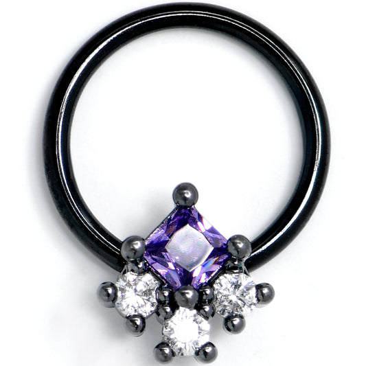 16G 3/8 Purple CZ Gem Black Rhombus Riot BCR Captive Ring