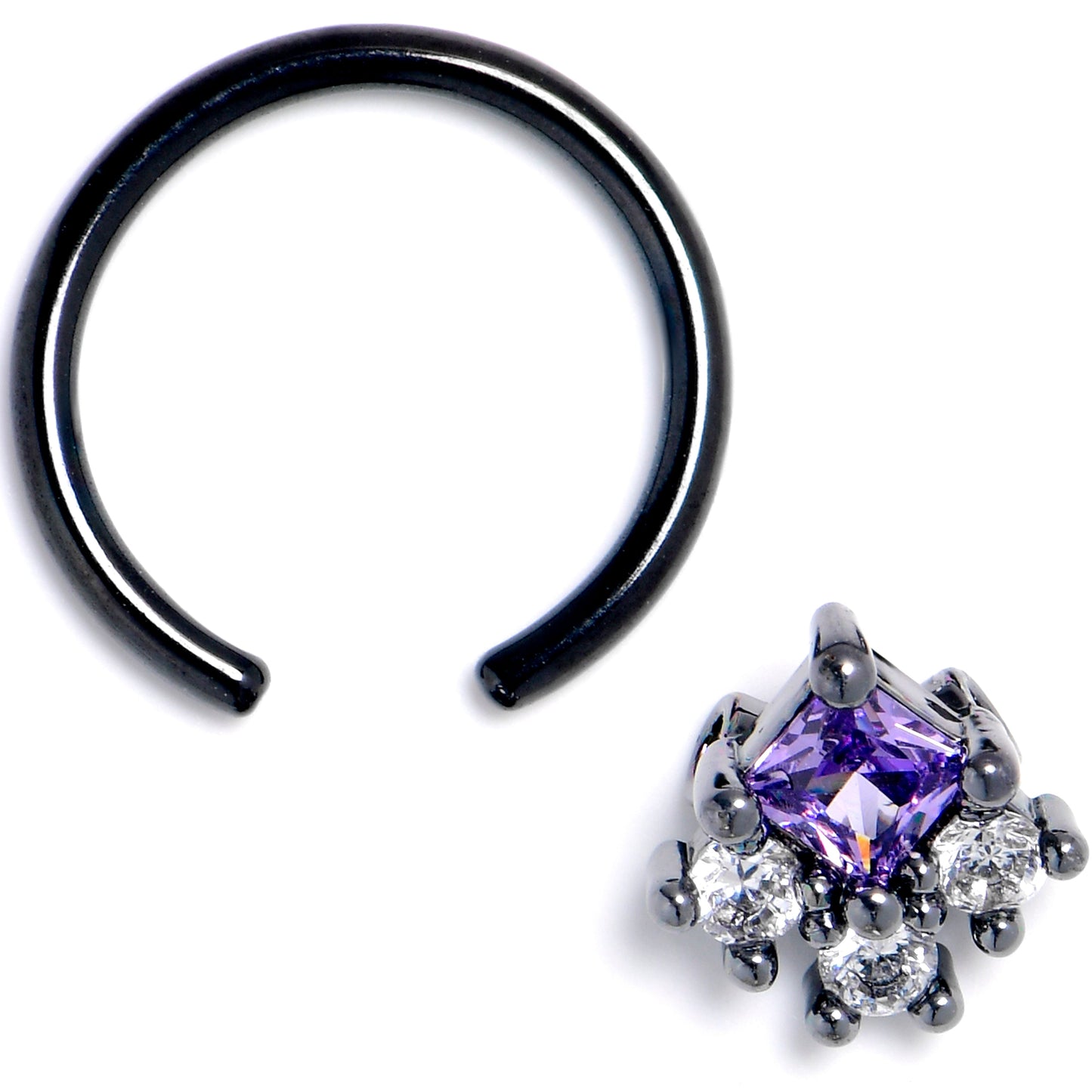 16G 3/8 Purple CZ Gem Black Rhombus Riot BCR Captive Ring