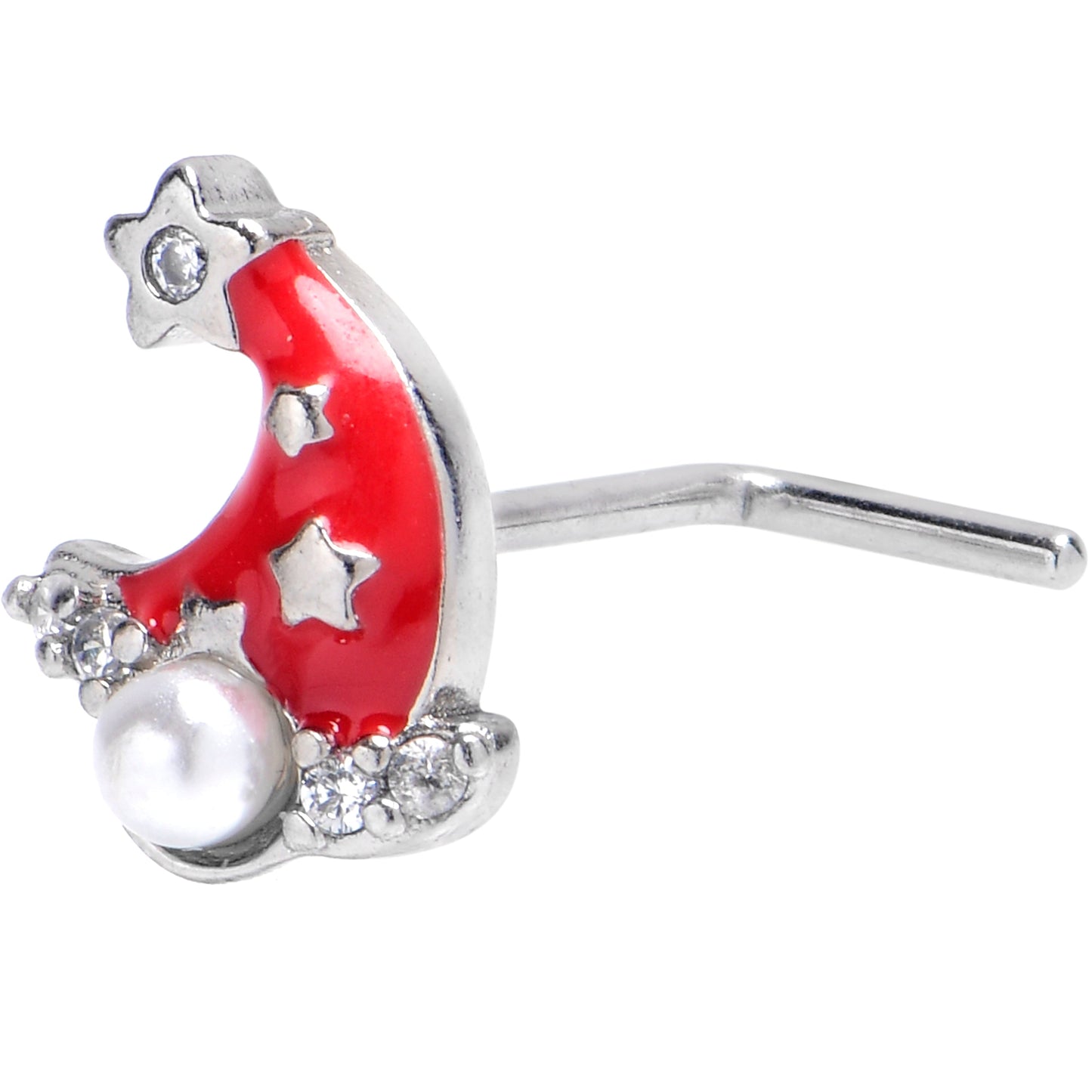 20G 7mm Clear Gem Santa Hat Stars Red L Shape Nose Ring