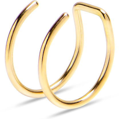 Gold Stainless Steel Clip on Double Hoop Fake Cartilage Earring Ear Cuff