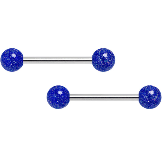 14G 9/16 Shimmer Midnight Blue Ends Barbell Nipple Ring Set