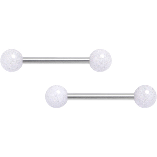 14G 9/16 Shimmer White Ends Barbell Nipple Ring Set
