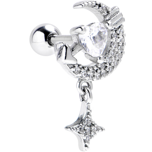 16G 1/4 Clear CZ Gem Moon Lover Cartilage Tragus Earring