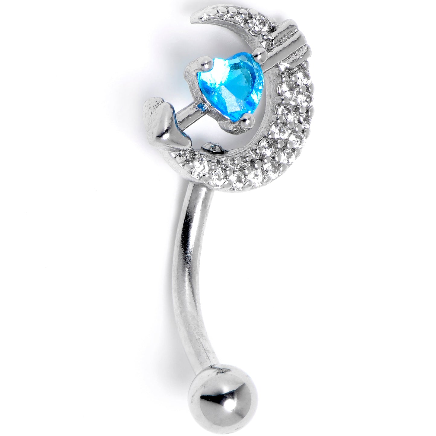 16G 5/16 Blue Clear CZ Gem Moon Lover Curved Eyebrow Ring