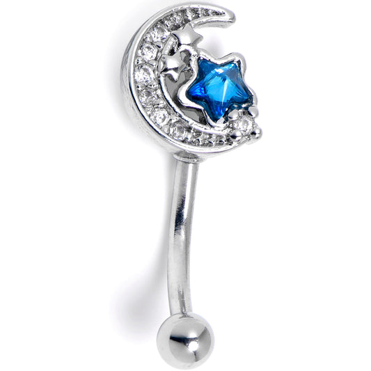 16G 5/16 Blue Clear CZ Gem Starry Night Sky Curved Eyebrow Ring