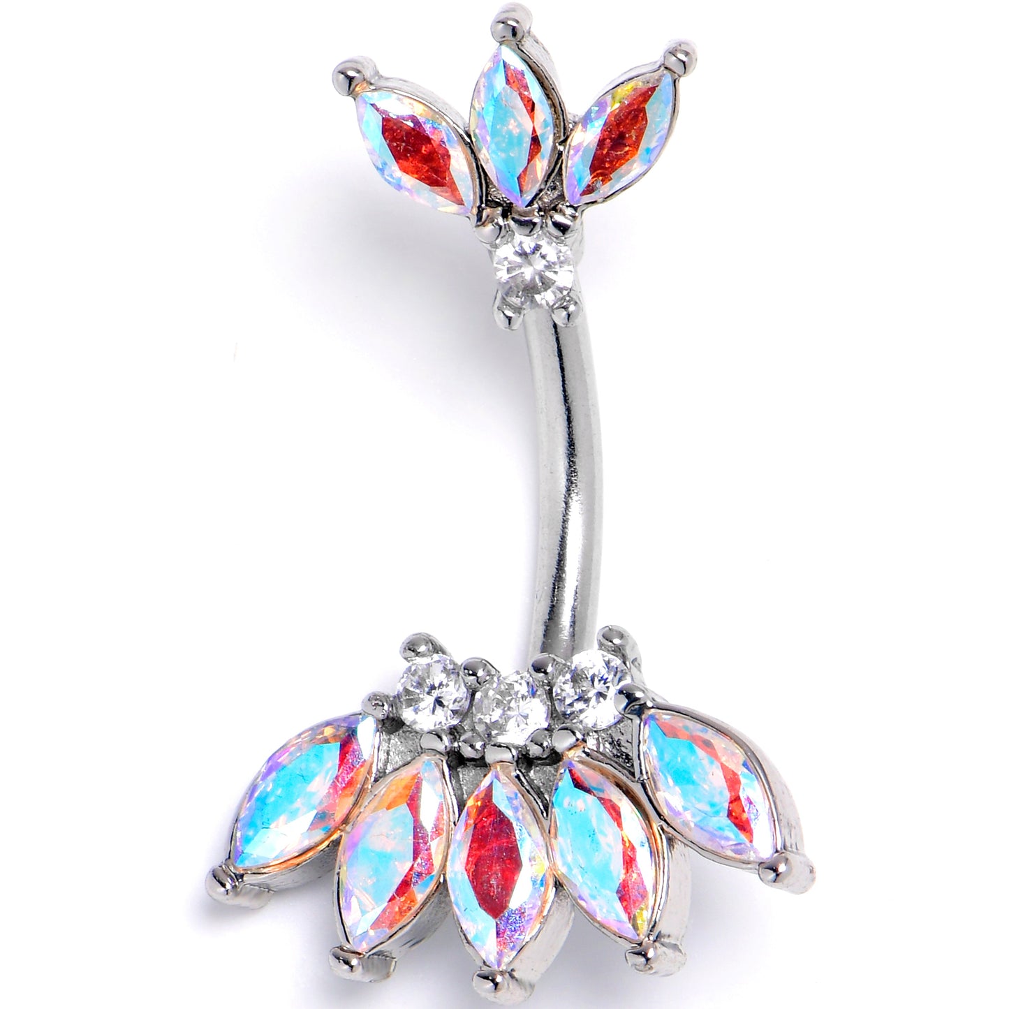 Clear Aurora Gem Fashion Fan Double Mount Belly Ring
