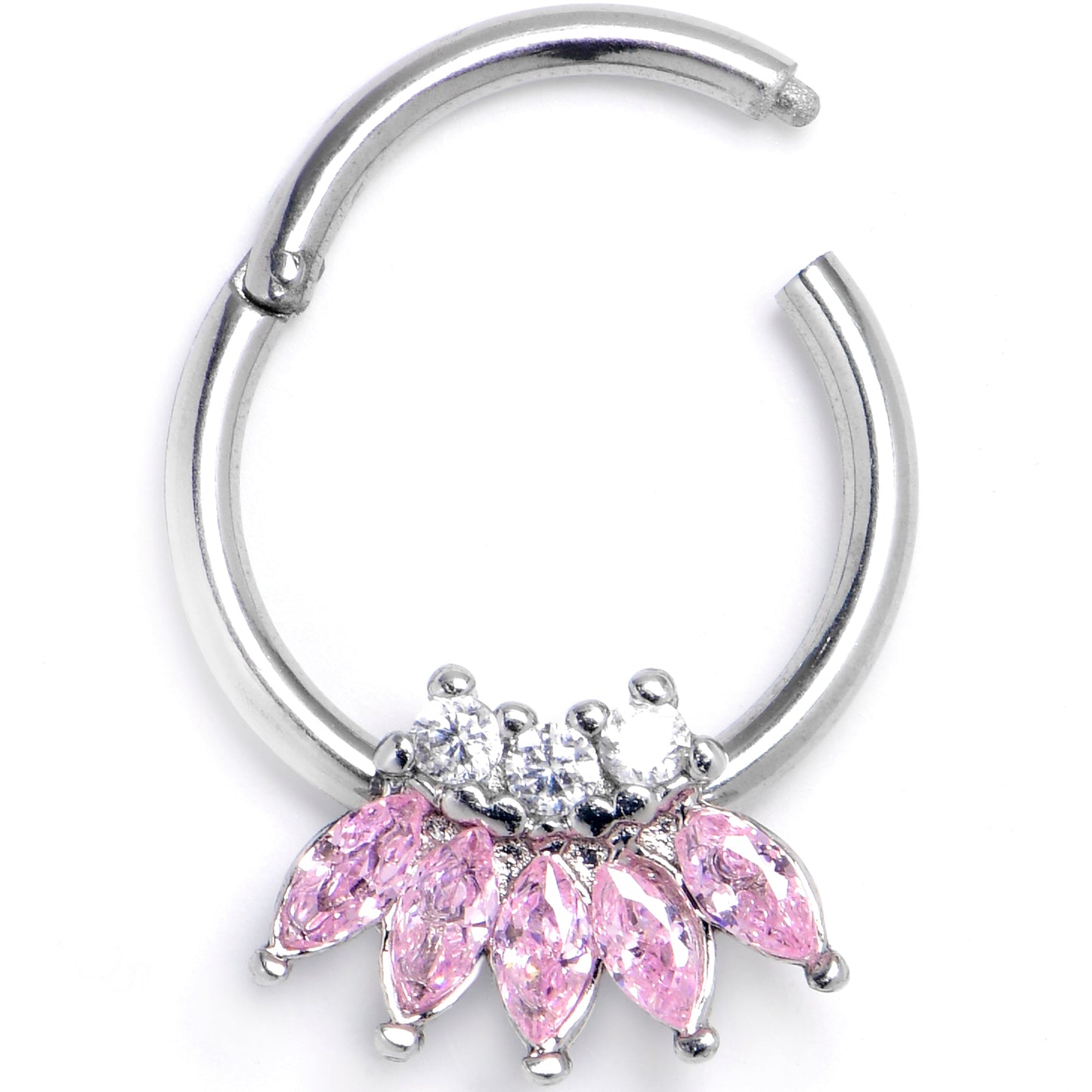 16G 3/8 Pink Gem Fashion Fan Hinged Segment Ring