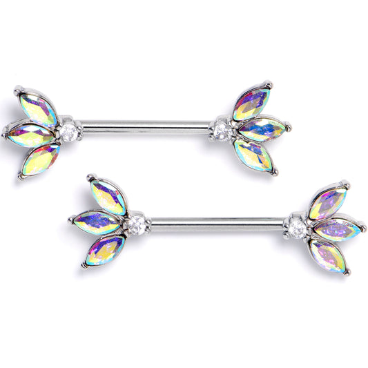 14G 9/16 Aurora Gem Fashion Fan Mini Barbell Nipple Ring Set