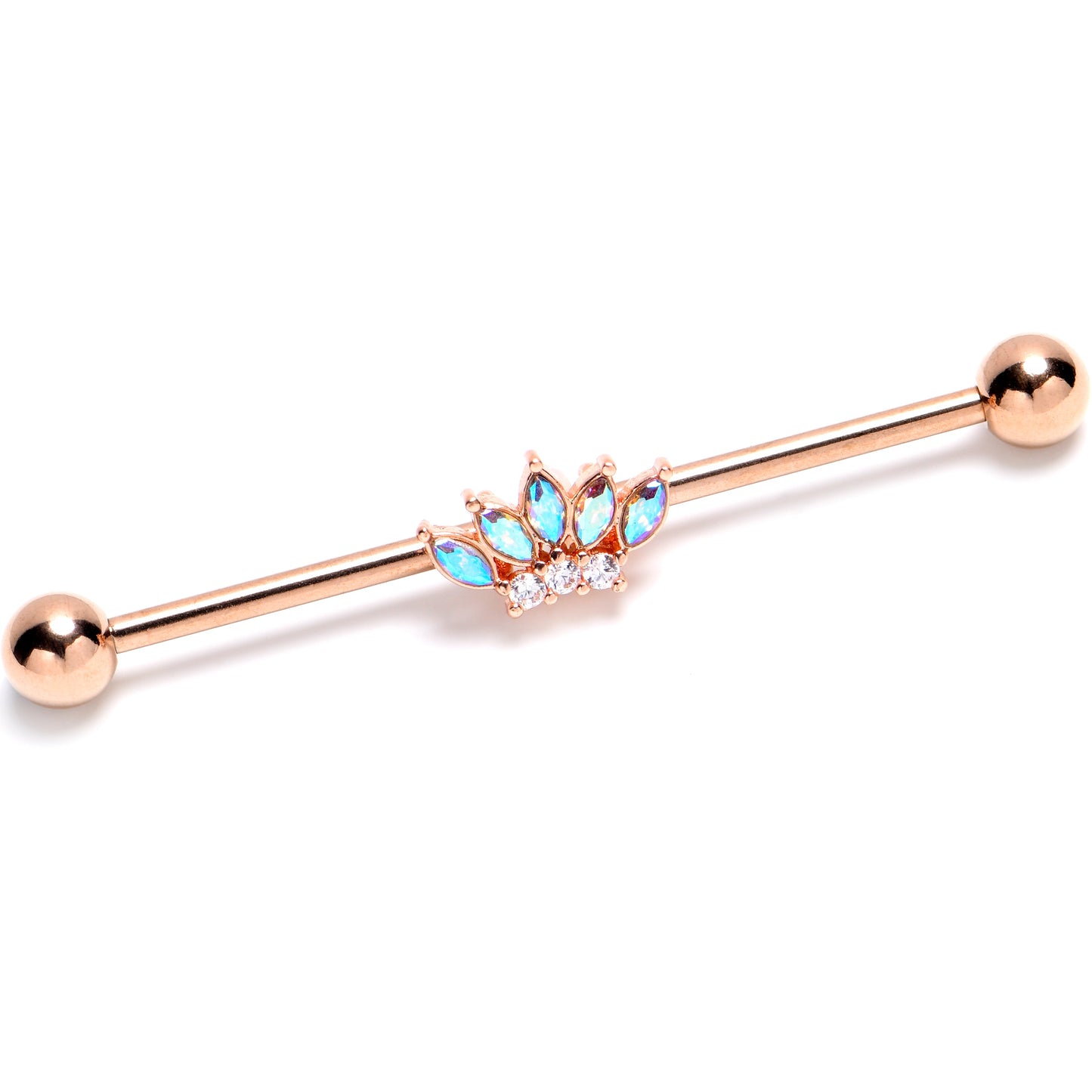 14G Aurora Gem Rose Gold Tone Fashion Fan Industrial Barbell 38mm