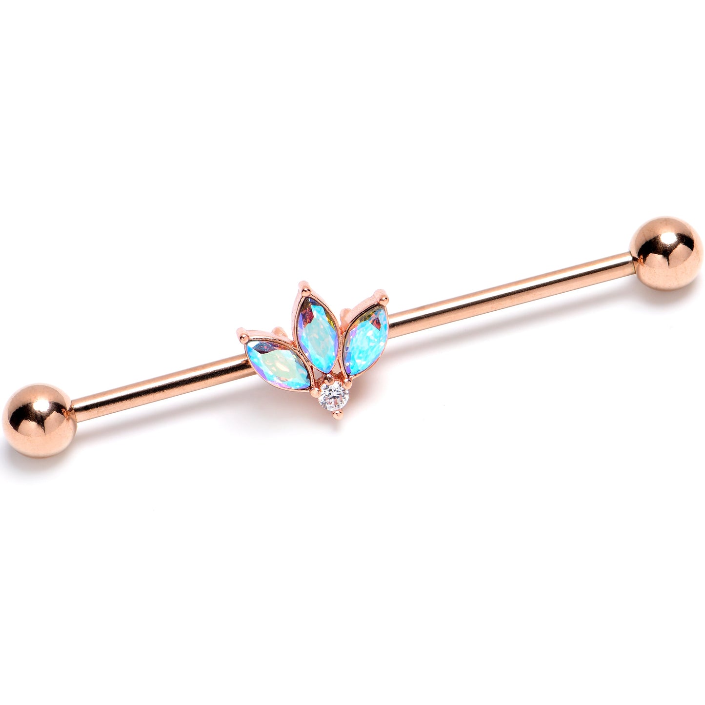 14G Aurora Gem Rosy Tone Fashion Fan Mini Industrial Barbell 38mm