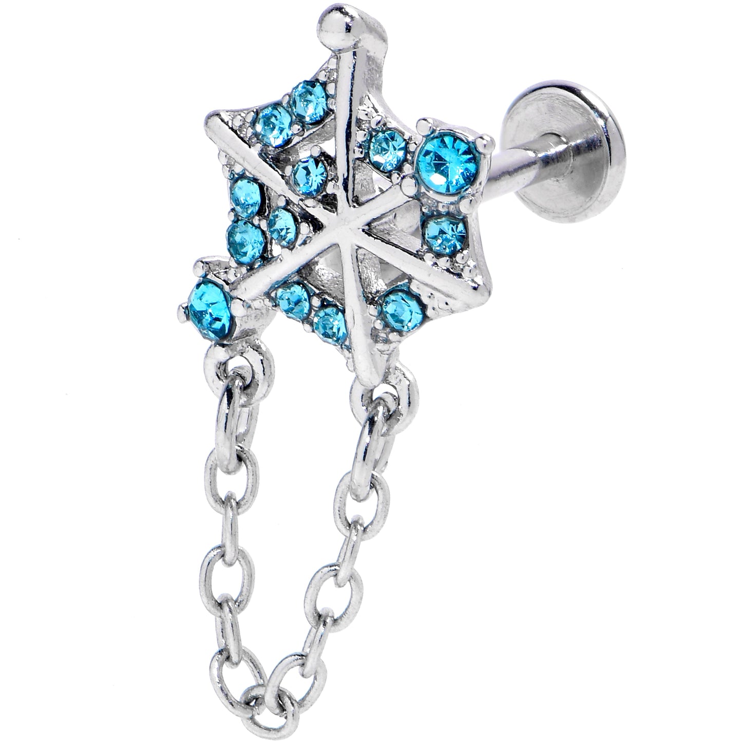 16G 5/16 Blue Gem Spiderweb Chain Dangle Labret Monroe Tragus