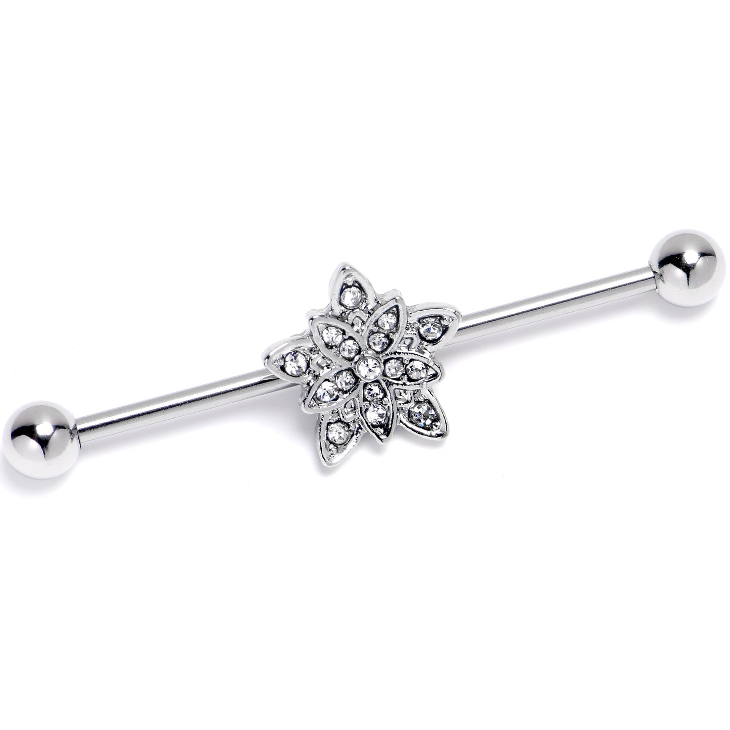 14G Clear Gem Snowflake Flower Industrial Barbell 38mm