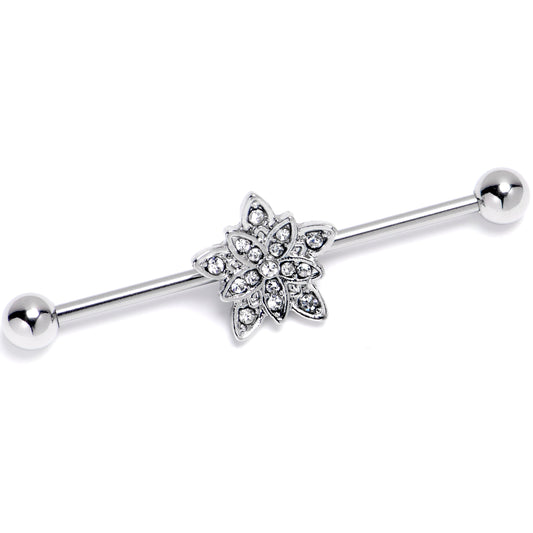 14G Clear Gem Snowflake Flower Industrial Barbell 38mm