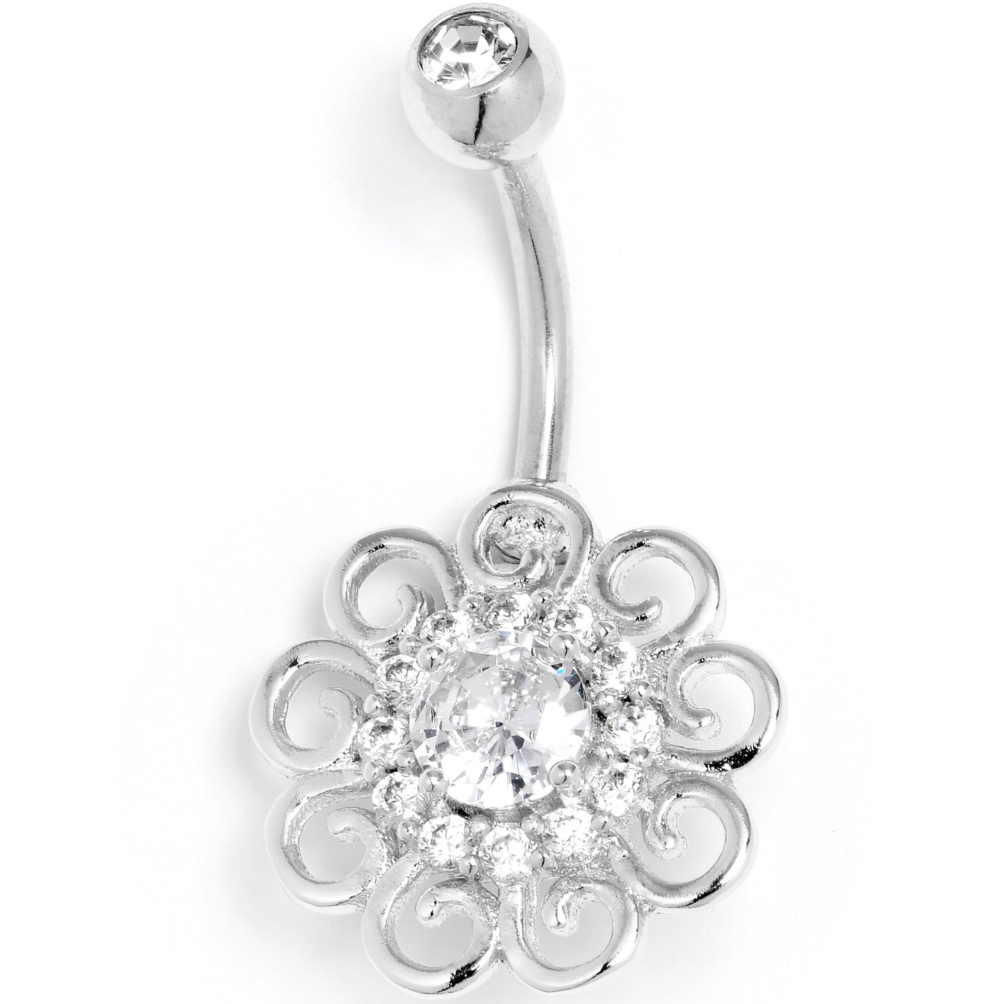 Clear CZ Gem Loopy Flower Whimsy Belly Ring