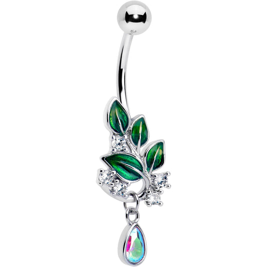 Aurora CZ Gem Morning Leaves Dangle Belly Ring