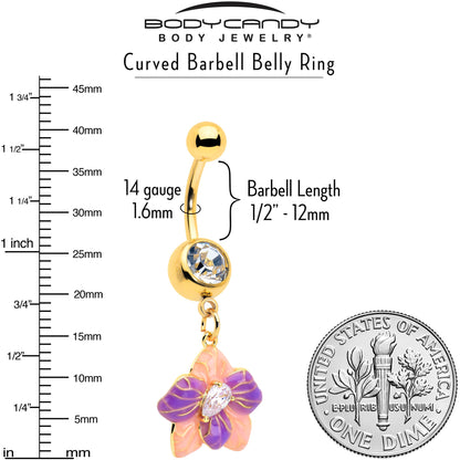 Clear Gem Gold Tone Pastel Flower Dangle Belly Ring