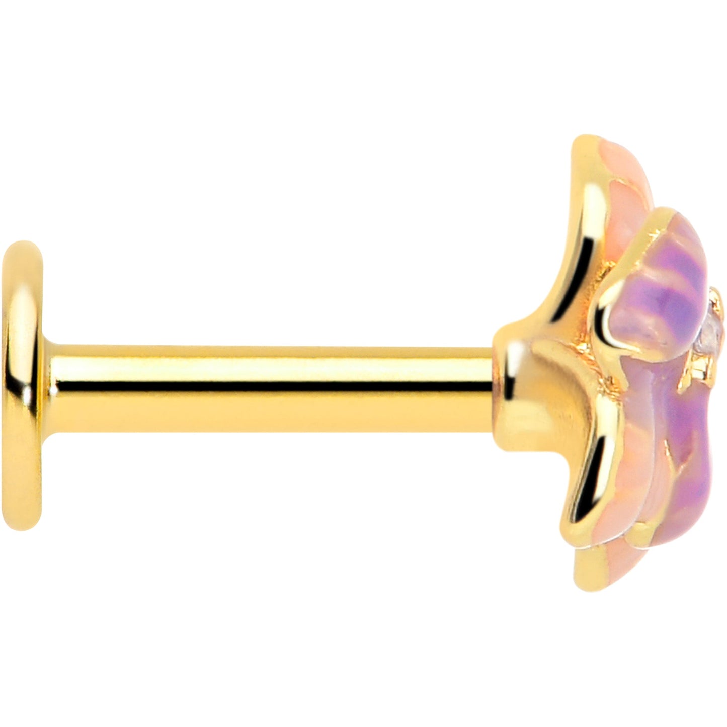 16G 1/4 Clear Gem Gold Tone Pastel Flower Cartilage Labret