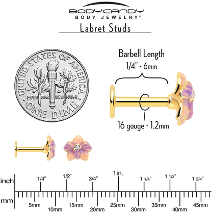 16G 1/4 Clear Gem Gold Tone Pastel Flower Cartilage Labret