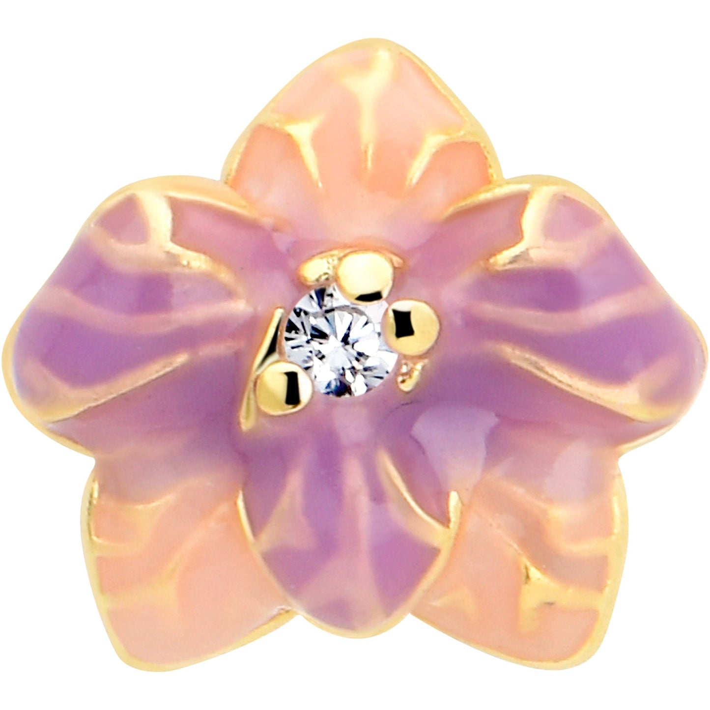 16G 5/16 Clear Gem Gold Tone Pastel Flower Labret Monroe Tragus