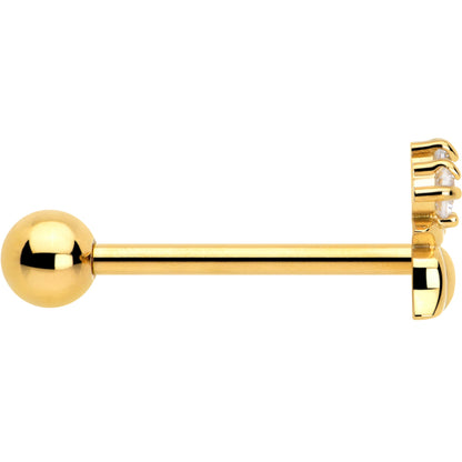 Clear CZ Gem Gold Tone Lush Lotus Flower Barbell Tongue Ring