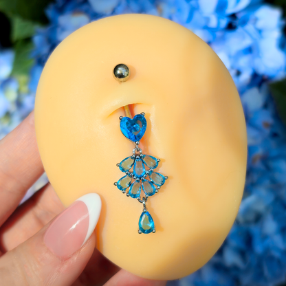 Blue Gem Heart Style Cascade Dangle Belly Ring