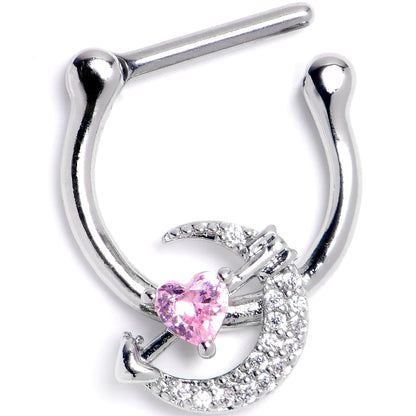 16G 5/16 Pink Clear CZ Gem Moon Lover Cartilage Clicker