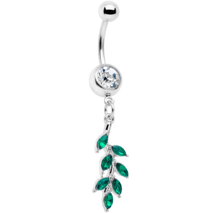 Green Clear Gem Leafy Luscious Branch Dangle Belly Ring