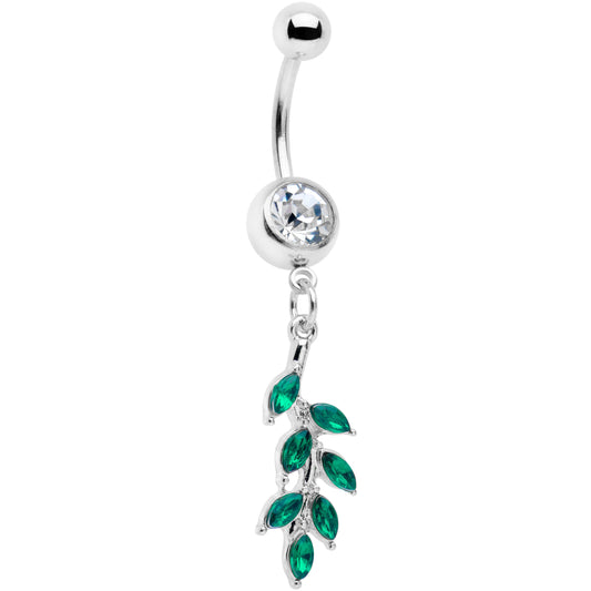 Green Clear Gem Leafy Luscious Branch Dangle Belly Ring