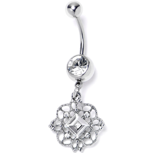 Clear Gem Filigree Fantasy Dangle Belly Ring