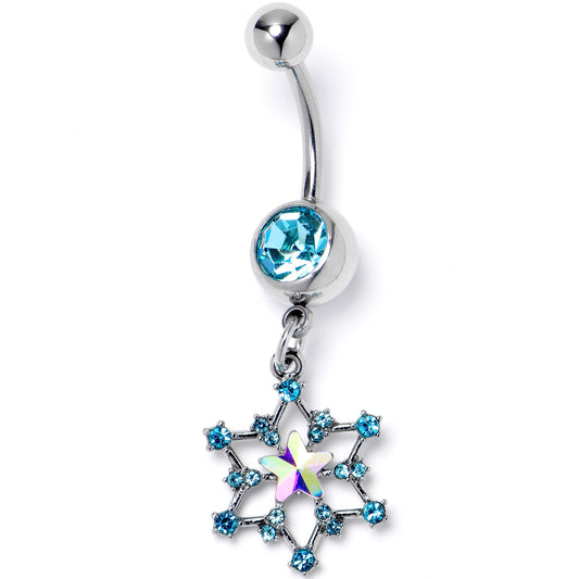 Aurora Blue Gem Style Super Star Dangle Belly Ring
