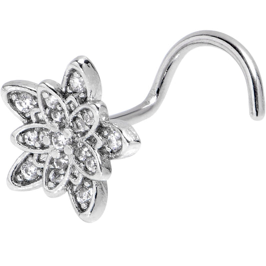 20G 7mm Clear CZ Gem Snowflake Flower Left Side Nose Screw