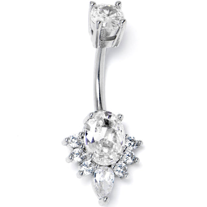 Clear Gem Oh So Ornate Oval Double Mount Belly Ring