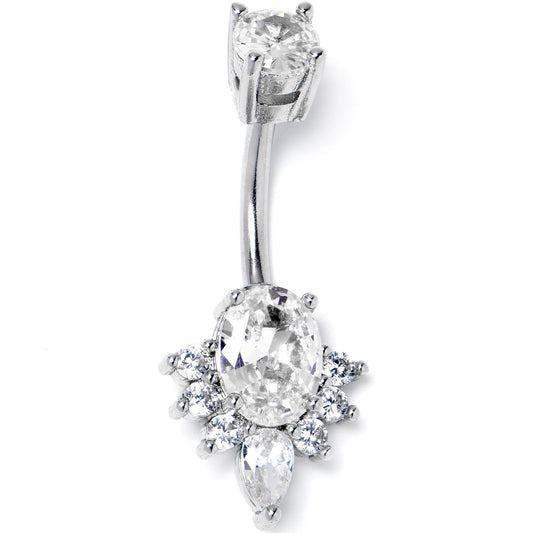 Clear Gem Oh So Ornate Oval Double Mount Belly Ring