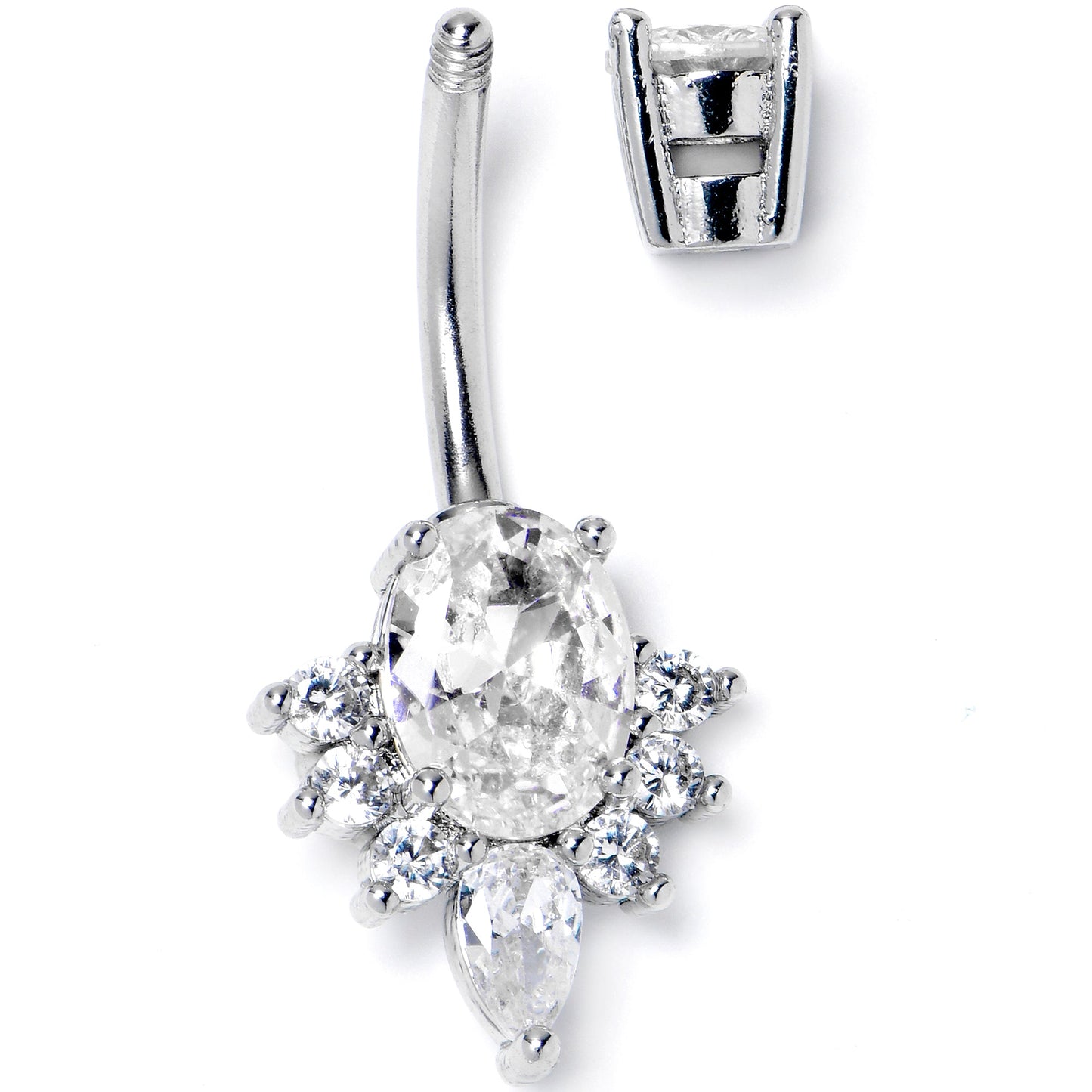 Clear Gem Oh So Ornate Oval Double Mount Belly Ring
