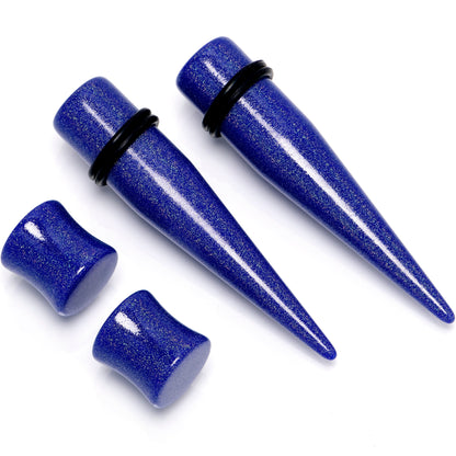 Blue Acrylic Shimmer Finish Taper Saddle Plug Set 6mm to 20mm Sizes
