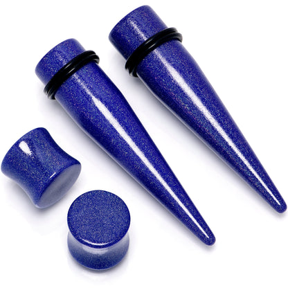 Blue Acrylic Shimmer Finish Taper Saddle Plug Set 6mm to 20mm Sizes