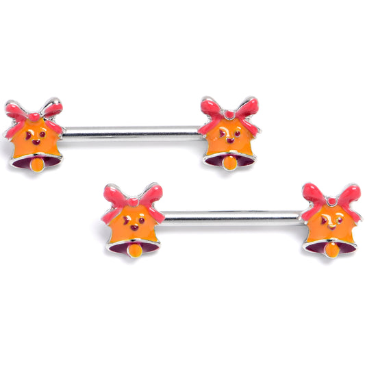 14G 9/16 Holiday Bell Bling Barbell Nipple Ring Set