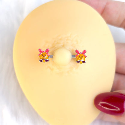 14G 9/16 Holiday Bell Bling Barbell Nipple Ring Set