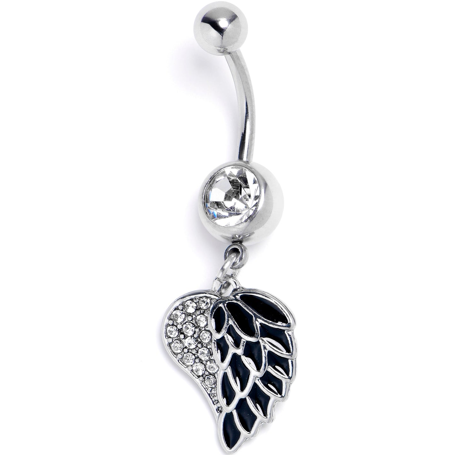 Black Heavenly Heart Angel Wings Dangle Belly Ring