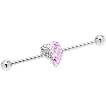 14G Pink Heavenly Heart Angel Wings Industrial Barbell 38mm