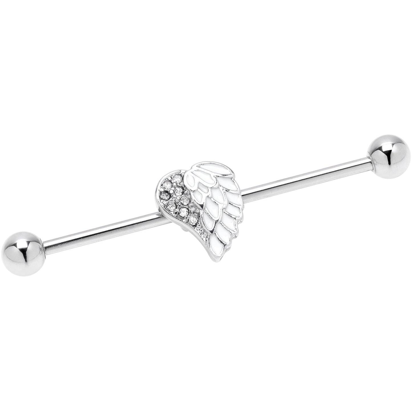 14G White Heavenly Heart Angel Wings Industrial Barbell 38mm